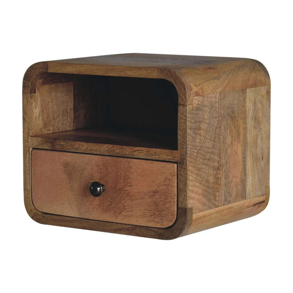 Extra Mini Wall Mounted Curved Oak - ish Bedside with Open Slot - Smiddy Furniture