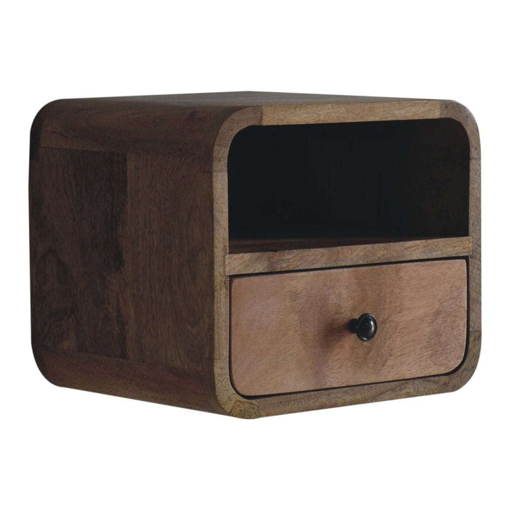 Extra Mini Wall Mounted Curved Oak - ish Bedside with Open Slot - Smiddy Furniture