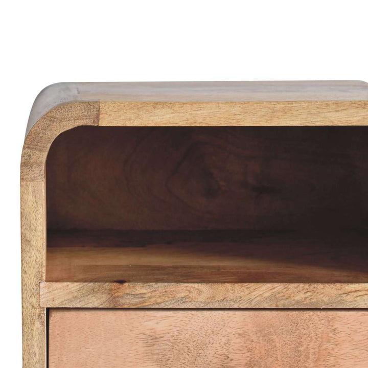 Extra Mini Wall Mounted Curved Oak - ish Bedside with Open Slot - Smiddy Furniture