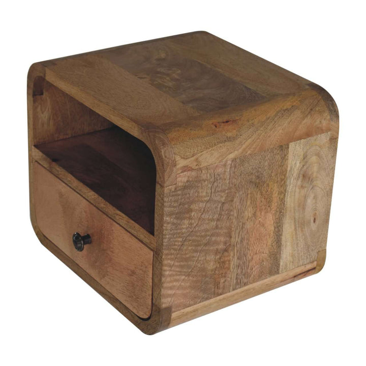 Extra Mini Wall Mounted Curved Oak - ish Bedside with Open Slot - Smiddy Furniture