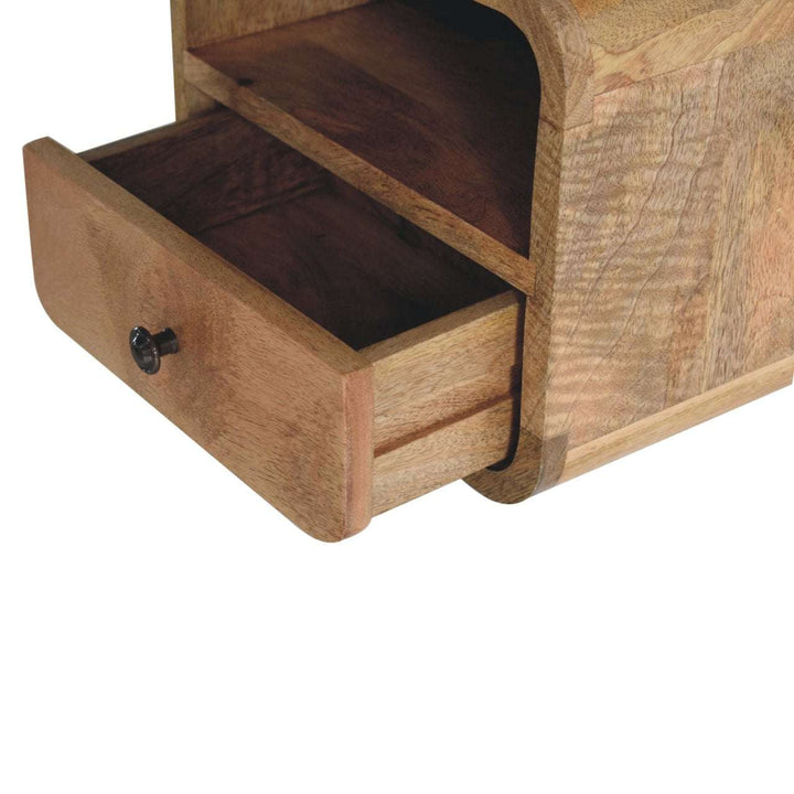 Extra Mini Wall Mounted Curved Oak - ish Bedside with Open Slot - Smiddy Furniture
