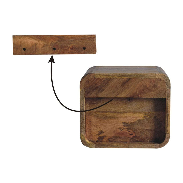 Extra Mini Wall Mounted Curved Oak - ish Bedside with Open Slot - Smiddy Furniture