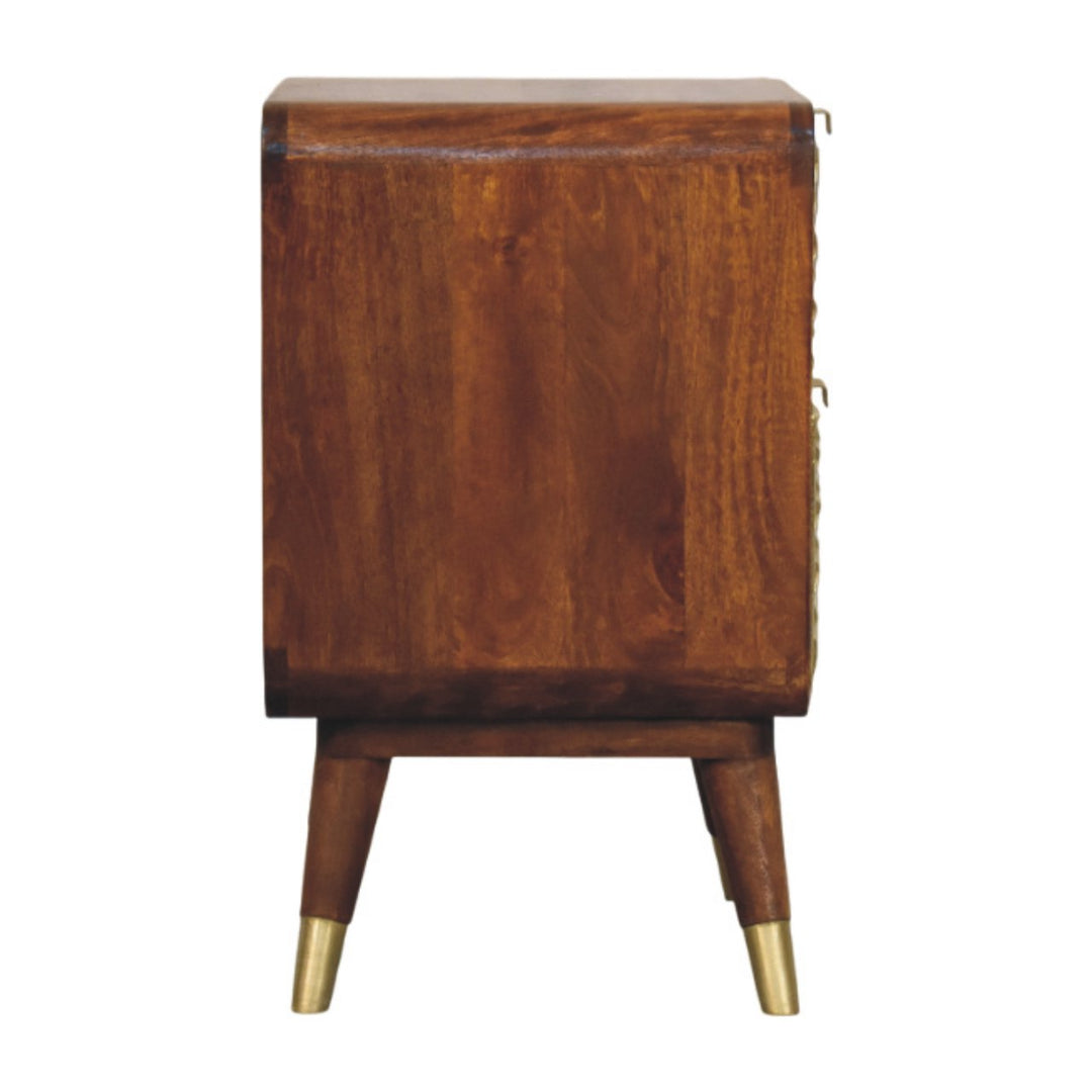 Avora Brass Embossed 2 Drawer Chestnut Nightstand