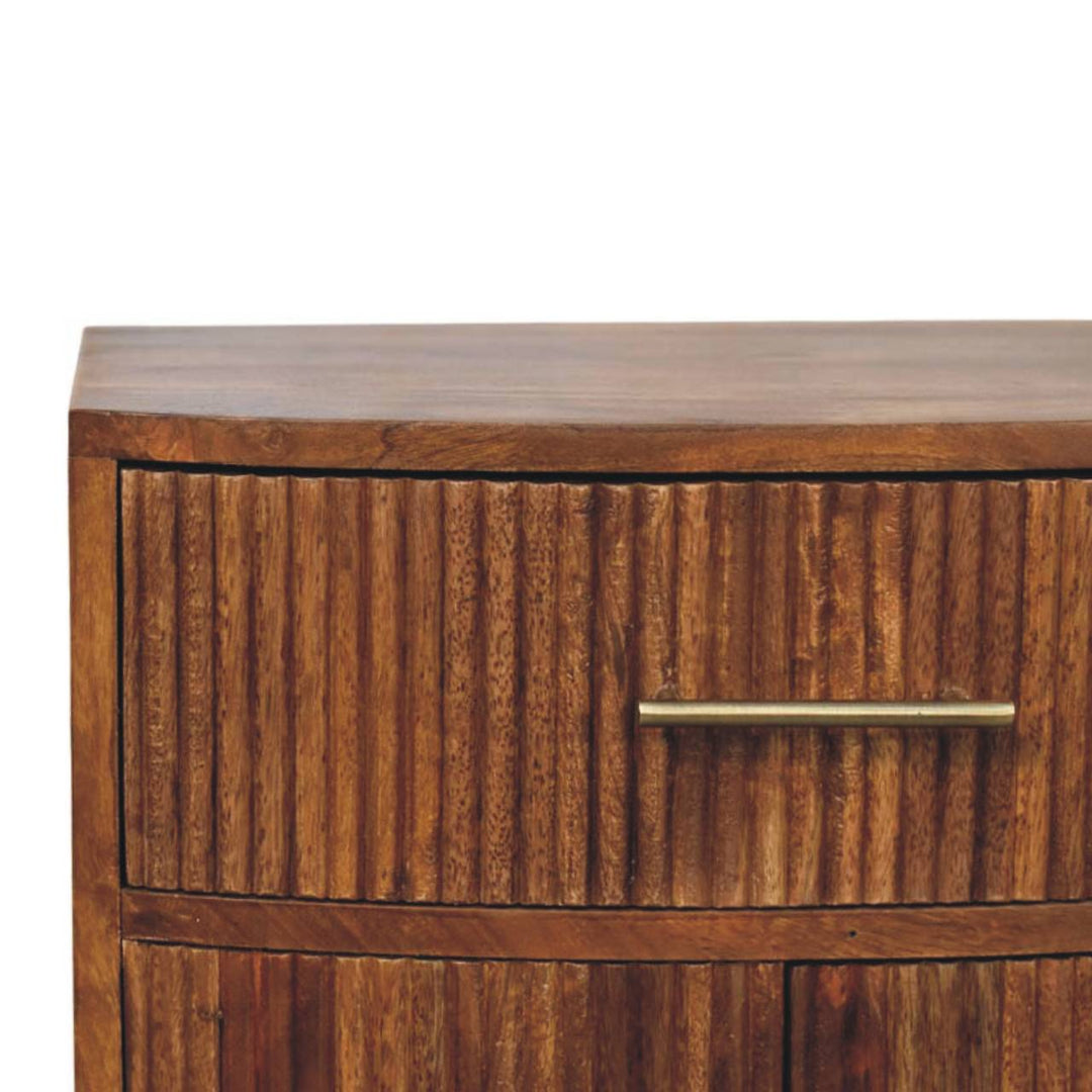 Solid Wood Curved Ribbed Bedside with Drawer