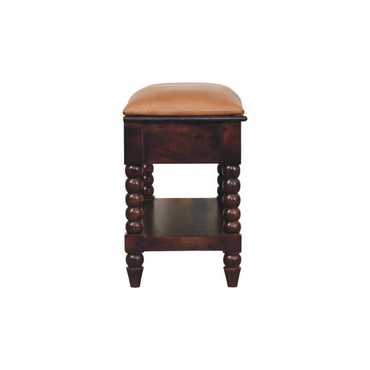 Spindle Winewood Leather Bench