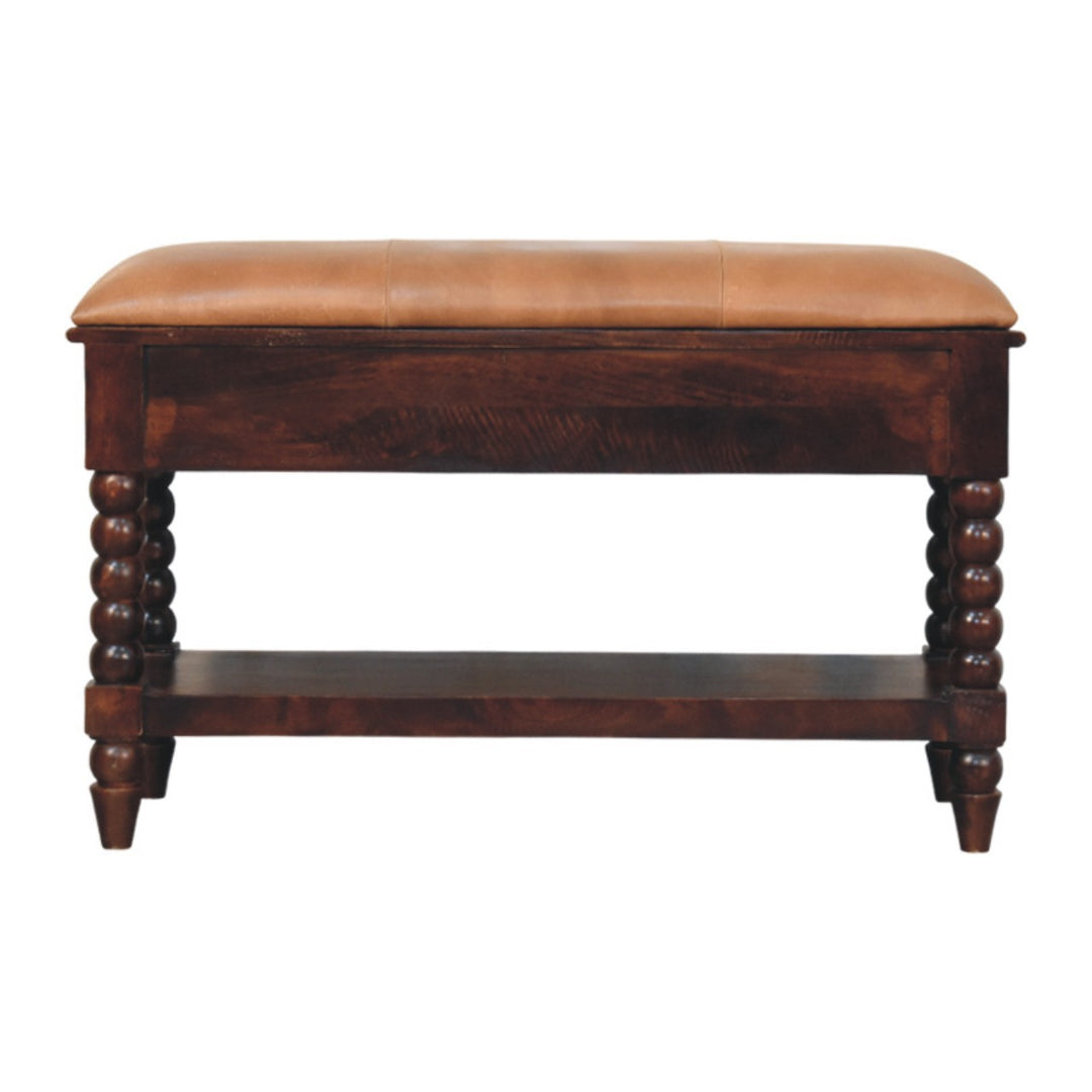 Spindle Winewood Leather Bench
