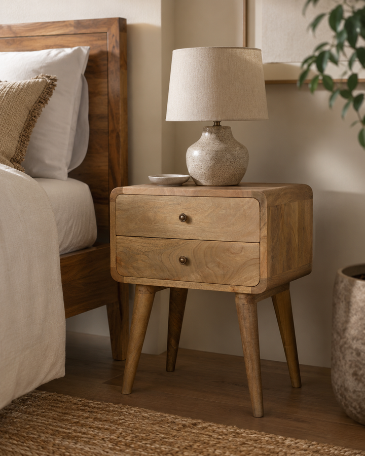 Curved Oak-ish Bedside