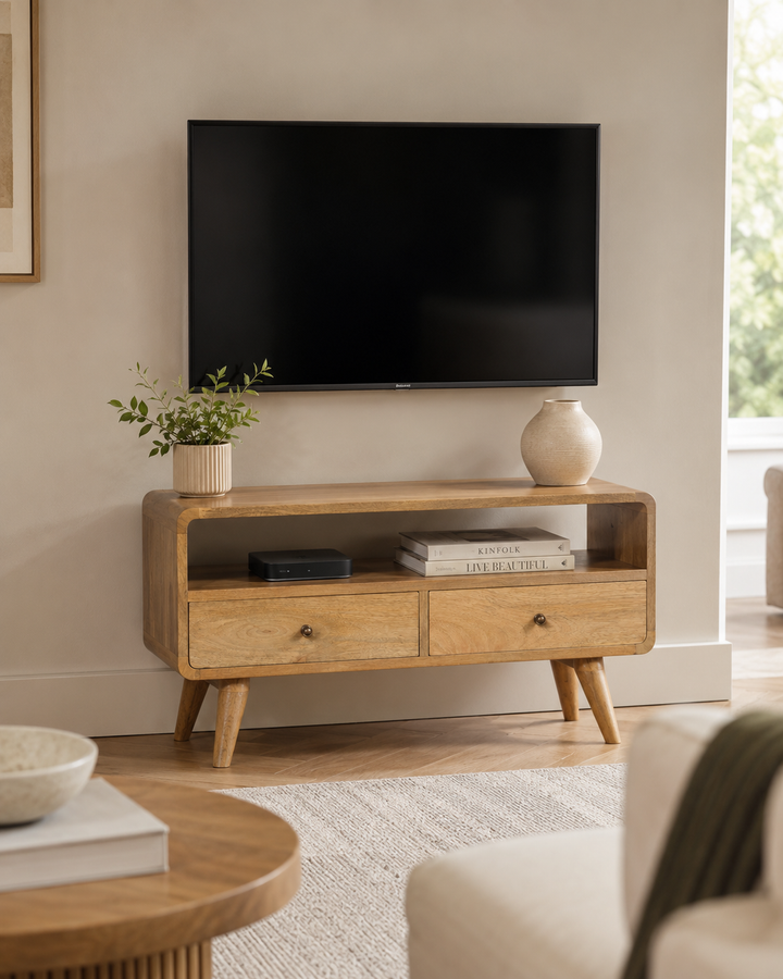 Curved Oak-ish Media Unit