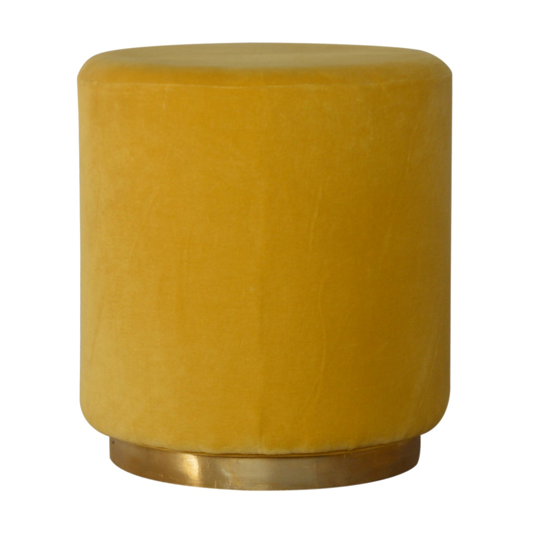 IN818 - Mustard Velvet Footstool with Gold Base - Smiddy Furniture