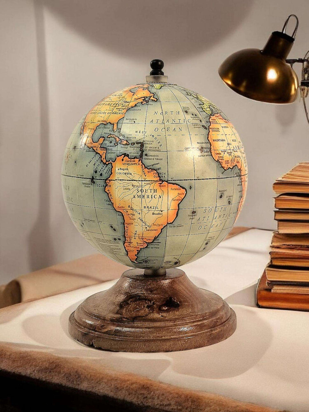 5 Inch World Globe on Mango Wood Stand - Geko Products