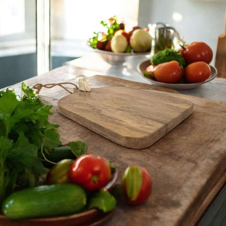 Small Mango Wood Chopping Board with Ceramic Chicken Head - Geko Products