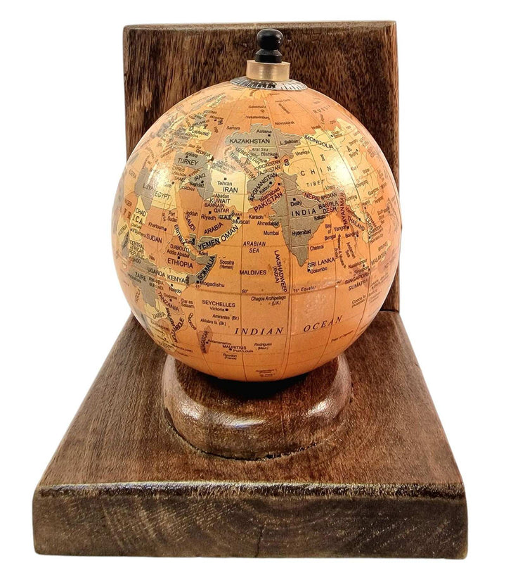 Pair of World Globe Bookends Set in Mango Wood - Geko Products