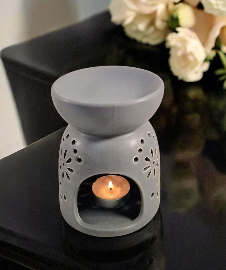 Oil Burner In Grey With Pattern Holes - Geko Products