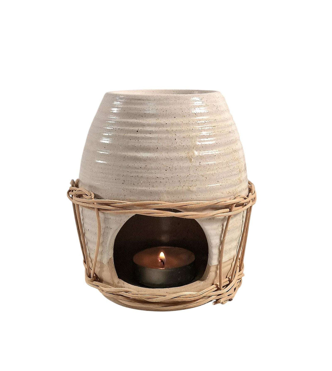 Ceramic Oil Burner With Rattan Design - Geko Products