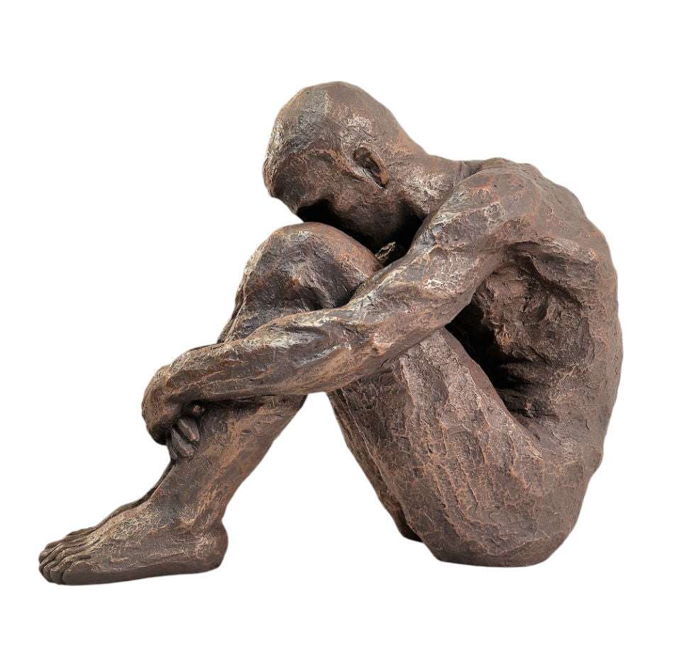 Sitting Man Bronze Style Statue 44.5cm - Geko Products