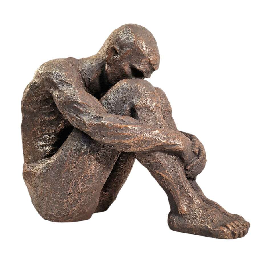 Sitting Man Bronze Style Statue 44.5cm - Geko Products