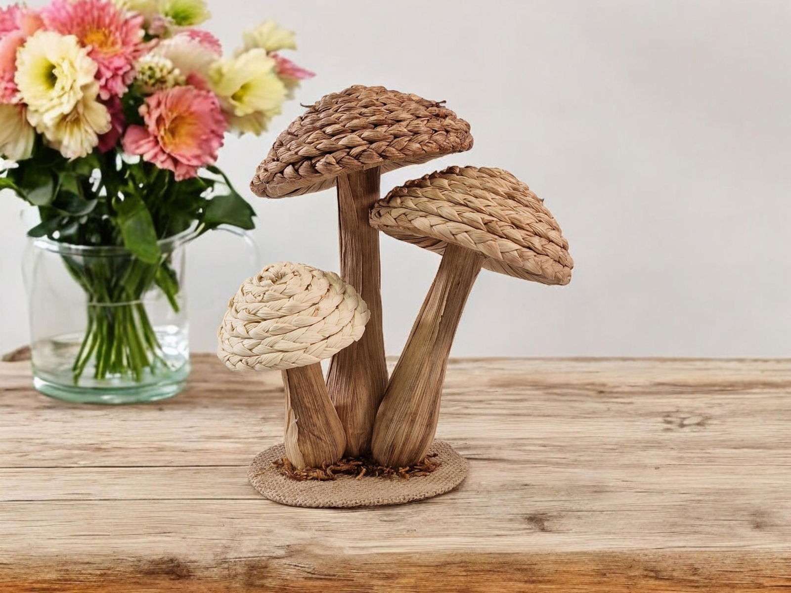 Rattan Trio Mushroom Ornament 21cm - Geko Products