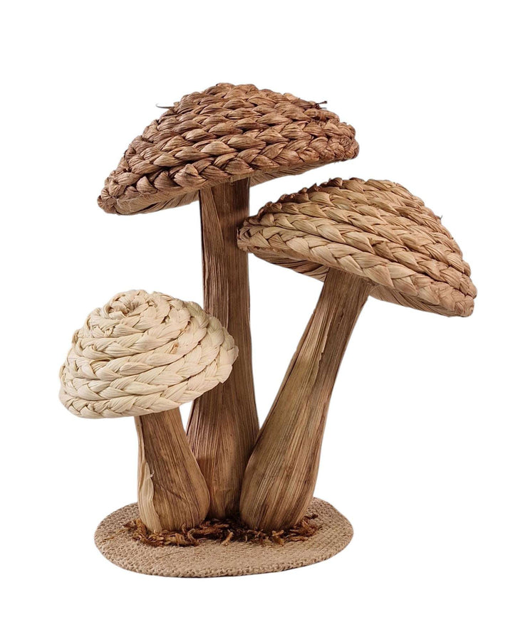 Rattan Trio Mushroom Ornament 21cm-Smiddy Furniture