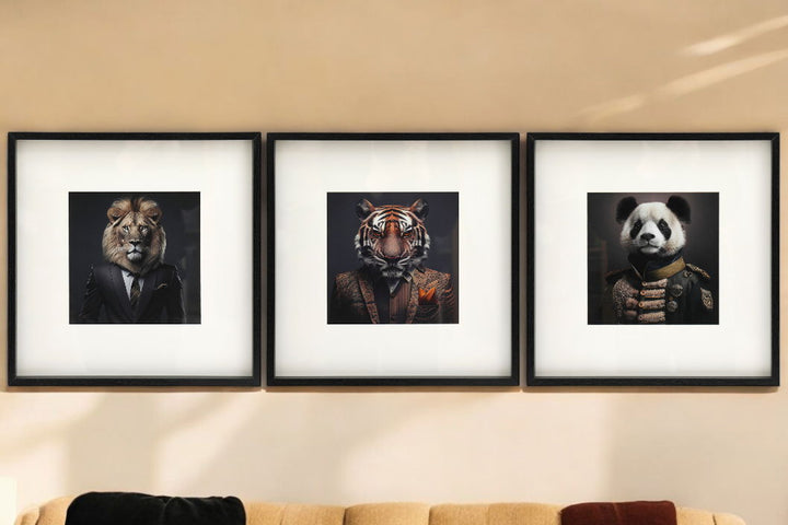 Set of 3 Jungle Animal Head Prints Picture Art 40x40cm - Geko Products