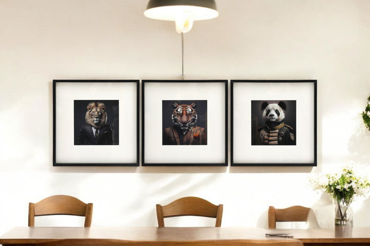 Set of 3 Jungle Animal Head Prints Picture Art 40x40cm - Geko Products