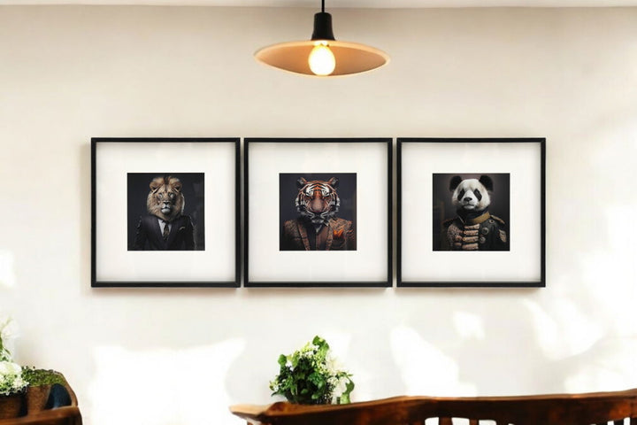 Set of 3 Jungle Animal Head Prints Picture Art 40x40cm - Geko Products