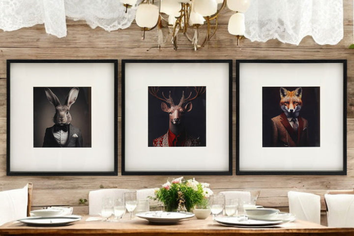 Set of 3 Forest Animal Head Prints Picture Art 40x40cm - Geko Products