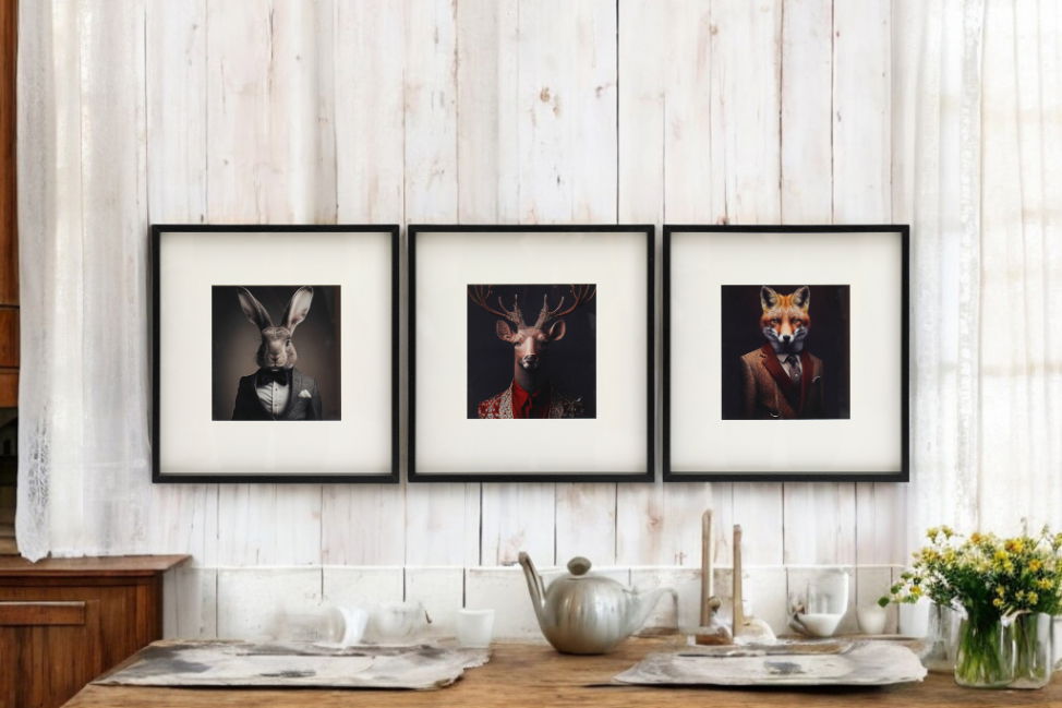 Set of 3 Forest Animal Head Prints Picture Art 40x40cm - Geko Products