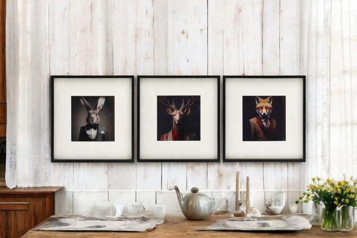 Set of 3 Forest Animal Head Prints Picture Art 40x40cm - Geko Products