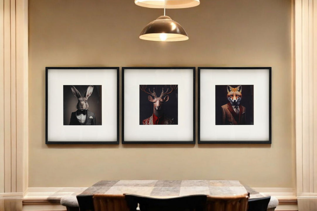 Set of 3 Forest Animal Head Prints Picture Art 40x40cm - Geko Products