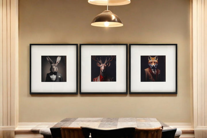 Set of 3 Forest Animal Head Prints Picture Art 40x40cm - Geko Products