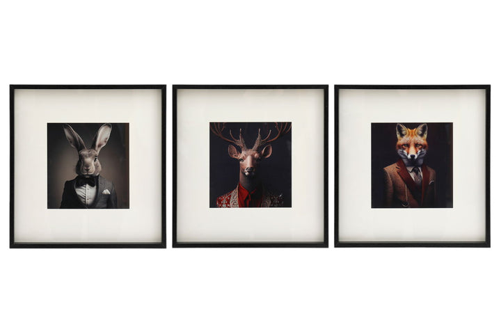 Set of 3 Forest Animal Head Prints Picture Art 40x40cm - Geko Products