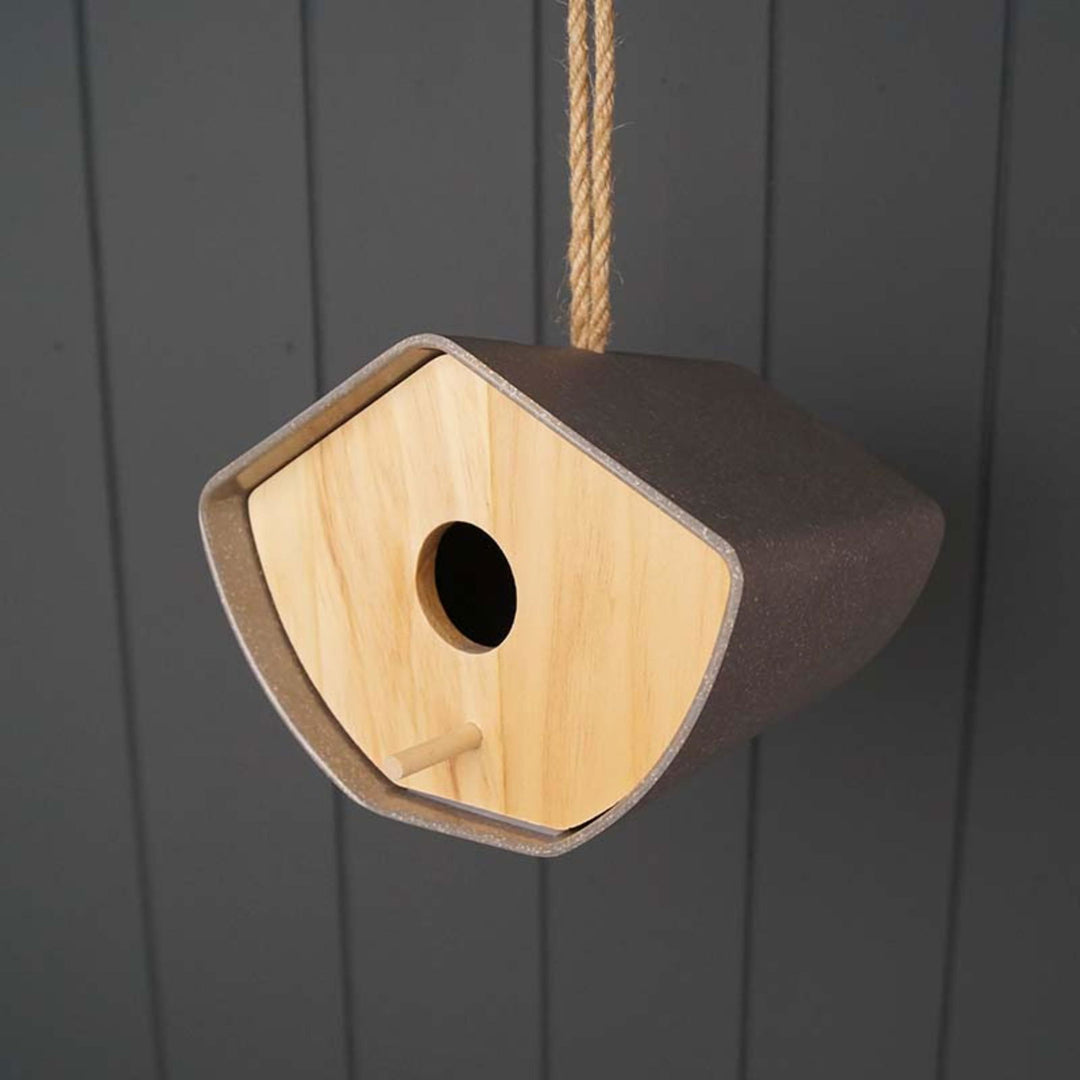 Earthy Anthracite Bamboo Japandi Birdhouse (16cm) - Geko Products