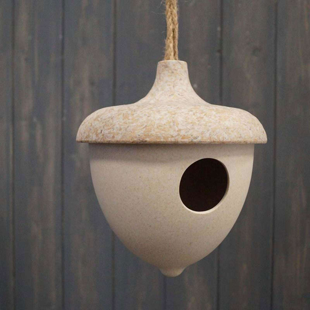 Earthy Oatmeal Chaff/Natural Bamboo Hanging Acorn Birdhouse H18.7cm - Geko Products