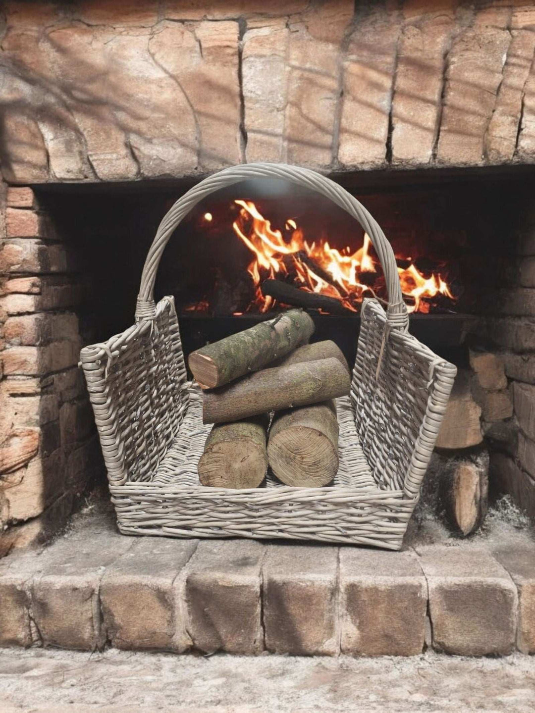 Greywash Willow Log Basket (T45x44cm) - Geko Products