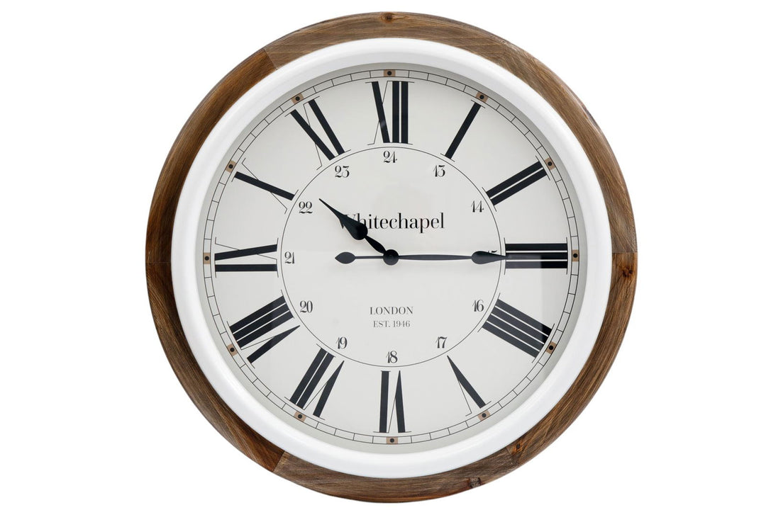 White Framed On Wooden Background Large 68cm Clock - Geko Products