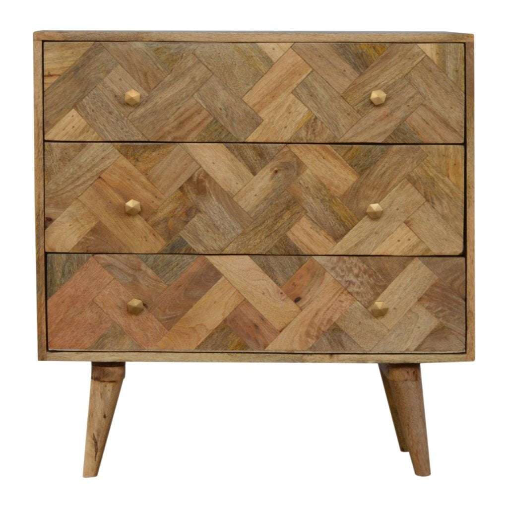 3 Drawer Zig - Zag Patterned Patchwork Chest - Smiddy Furniture