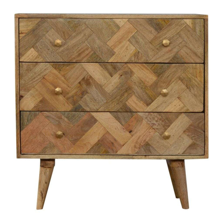 3 Drawer Zig - Zag Patterned Patchwork Chest - Smiddy Furniture