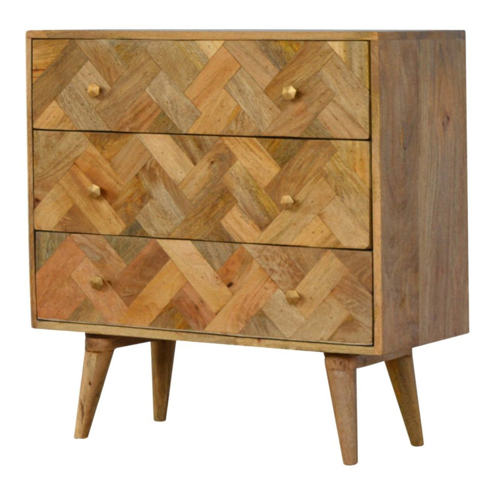 3 Drawer Zig - Zag Patterned Patchwork Chest - Smiddy Furniture
