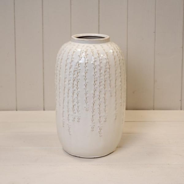 Large Cream Ceramic Ribbed Vase