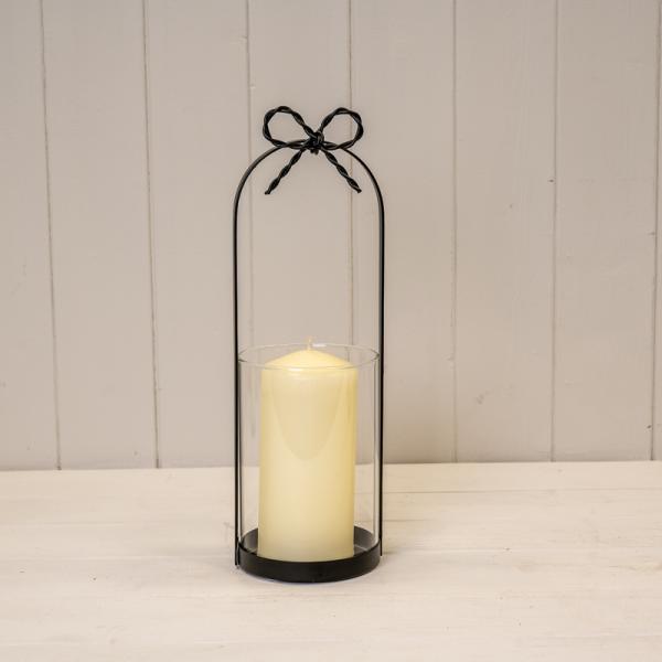 Medium Black Metal Candle Holder with Bow