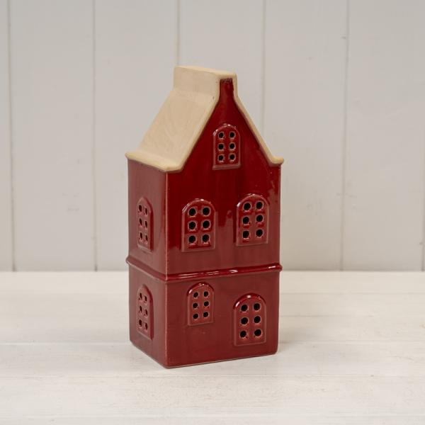 Large Red Ceramic LED Townhouse with Sand Roof. 6 Hour Timer