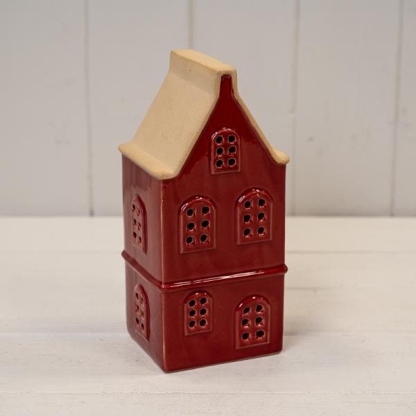 Medium Red Ceramic LED Townhouse with Sand Roof &amp; 6-Hour Timer