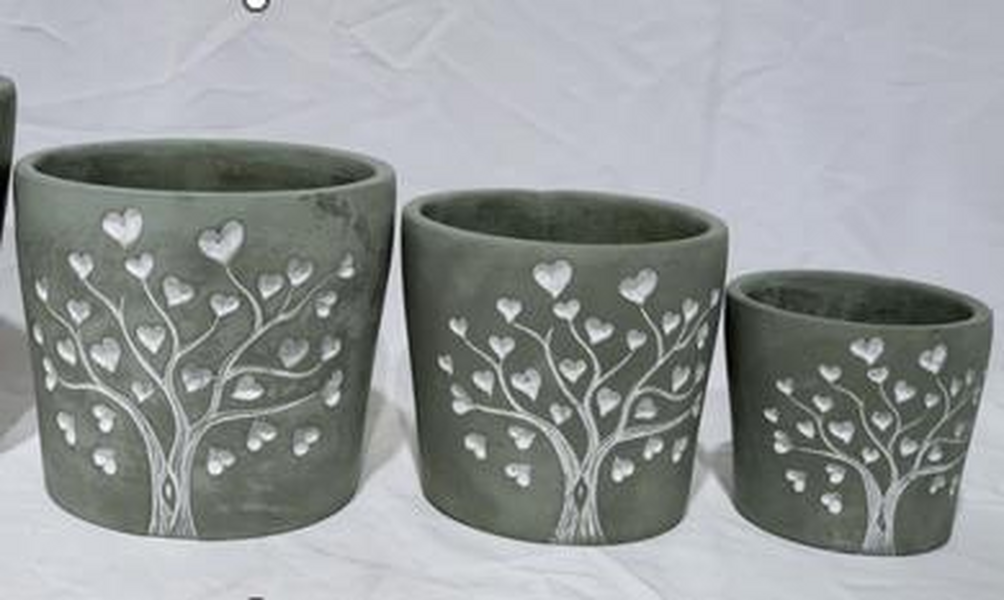 Grey Cement Love Tree Pot 17cm