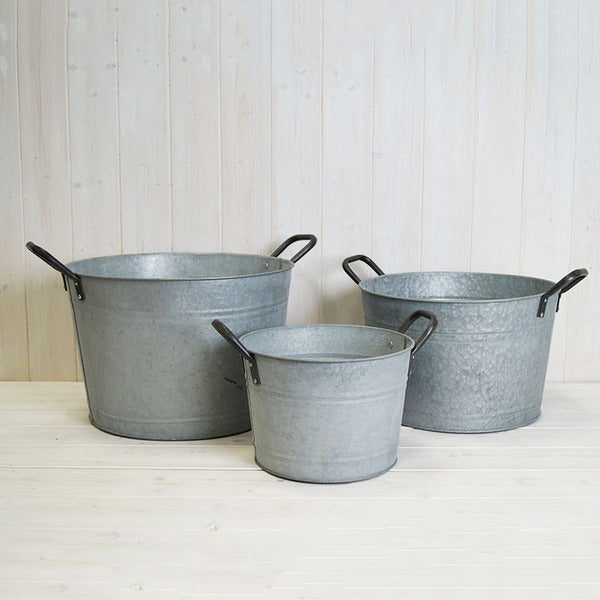 Set of Three Zinc Garden Buckets