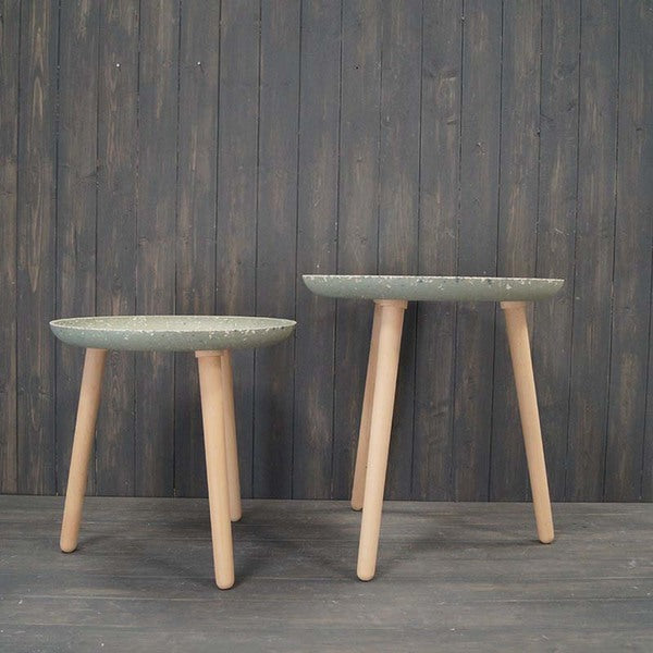 Set Of Two Earthy Sage Bamboo Terrazzo Side Table