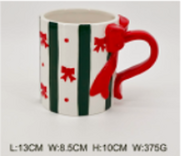 Red Bow and Green Striped Mug