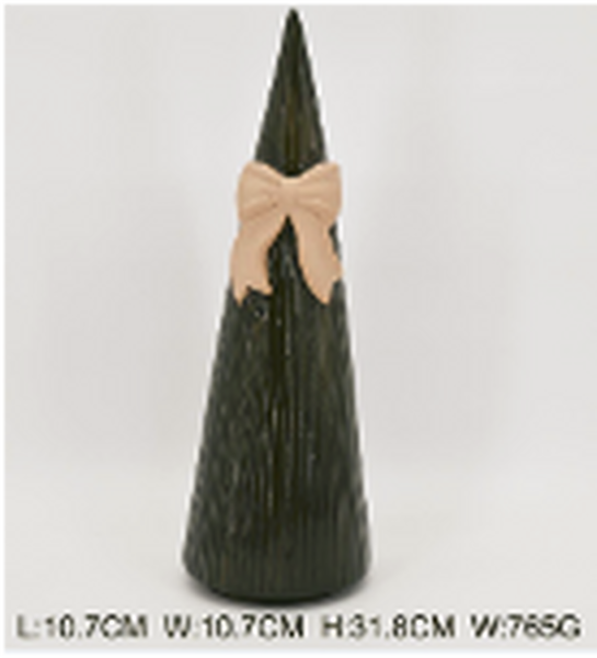 Large Forest Green Striped Tree with Bow Detail
