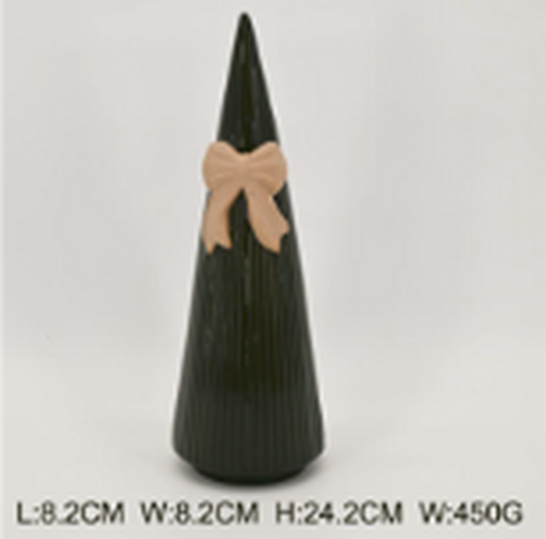 Medium Forest Green Striped Tree with Bow Detail