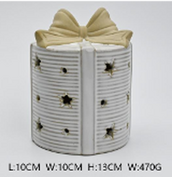 Large Ceramic LED Present with Bow Topper