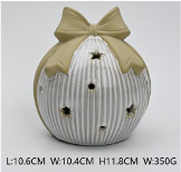 Large LED Ceramic Bauble with Bow Topper